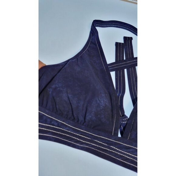 Robin Piccone Bikini Womens Swim Top V-Neck Bottom High Rise Sz Medium Navy Blue - Picture 2 of 8